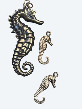 Sea Horse Gold Tone Bronze Pendants Set of 3 Nautical Jewelry